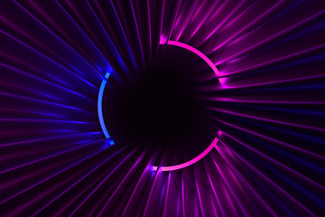 Futuristic corridor similar to the corridor of the spacecraft illuminated by neon light 3D illustration