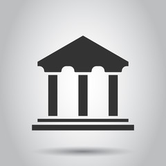 Bank building icon in flat style. Government architecture vector illustration on white background. Museum exterior business concept.