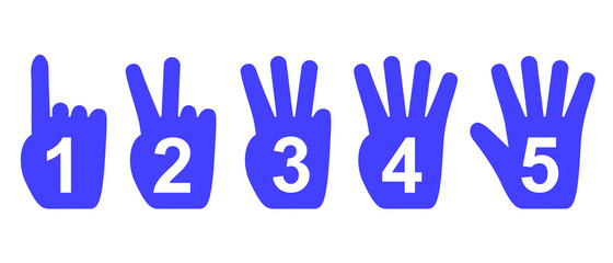 Counting hands 1 to 5.  Hand gesture symbols, counting by bending fingers. Vector  illustration.