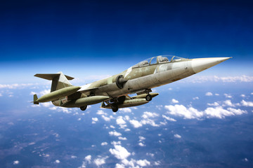 Airplane and blue sky. 