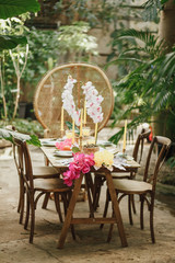 Table setting for a wedding party in a tropics