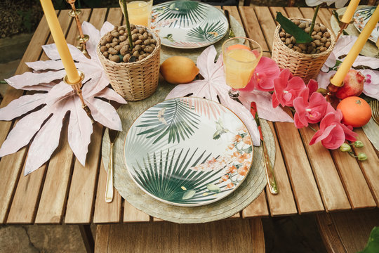 table setting on a tropical theme