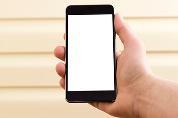 copy spaсe, phone in hand upright 
