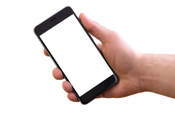 copy spaсe, phone in hand tilted isolate