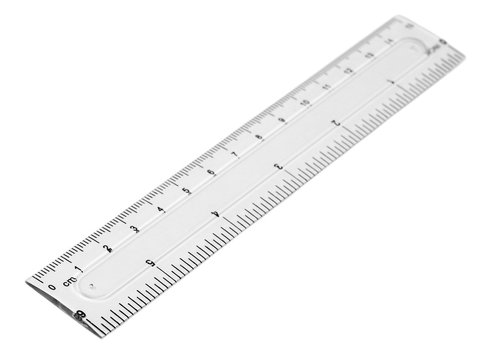 ruler plastic transparent isolated on  white background, with clipping path