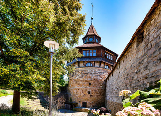 The Thick Tower (Dicker Turm) above the medieval city Esslingen am Neckar in Baden-Württemberg,...