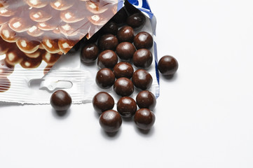 Tasty chocolate balls isolated on a white background