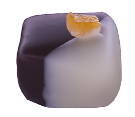 Dark and white enrobed chocolate with candied orange with no background - 251000924