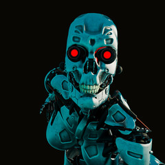 cyber female in a dark and wet background