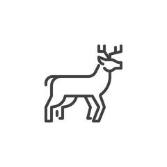 Horned deer side view line icon. linear style sign for mobile concept and web design. deer outline vector icon. Forest animal symbol, logo illustration. Pixel perfect vector graphics