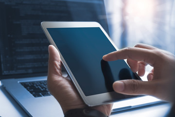 Man working on laptop computer