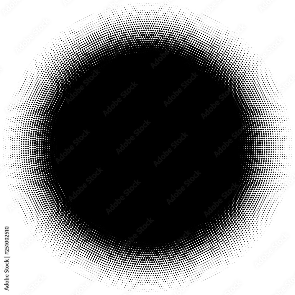 Poster circle half tone element over white. circular fading circles outwards