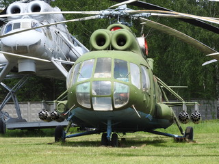 Combat helicopters of Russia on the streets at the Museum of Monino.