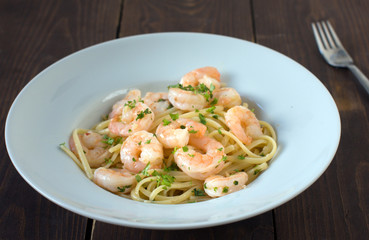 Pasta with Shrimp Scampi on a plate