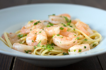 Pasta with Shrimp Scampi on a plate