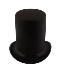 Extra tall black vintage top hat isolated on white background 