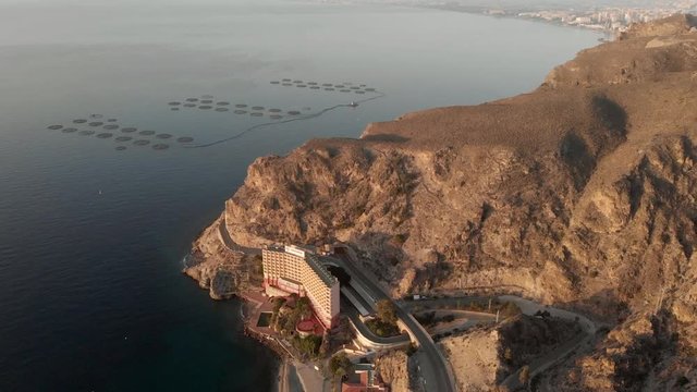 VISTAS AEREAS DE LA CARRETERA JUNTO AL MAR EN ALMERIA . ESPA&Ntilde;A 