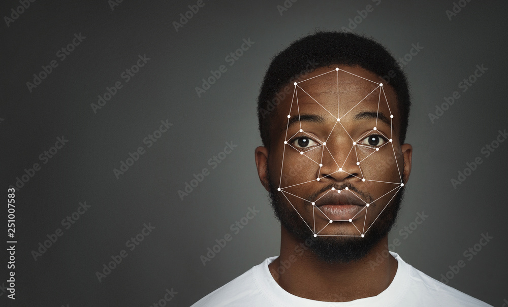 Poster futuristic and technological scanning of face for facial recognition