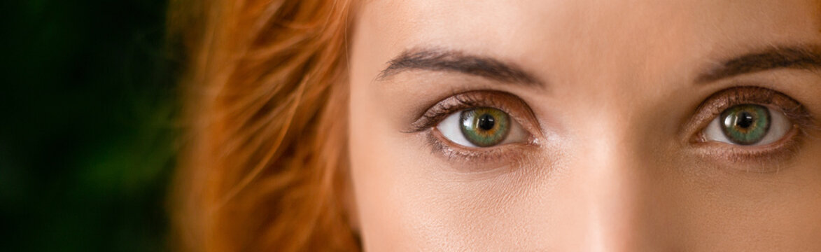 Green Eyes Of Young Redhead Woman Panorama