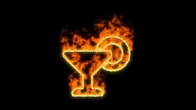 cocktail symbol inflames. Then disappears. In - Out loop. Alpha channel Premultiplied - Matted with color black