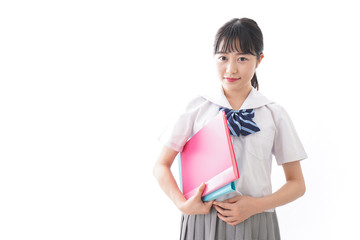 ファイルを持つ制服姿の学生