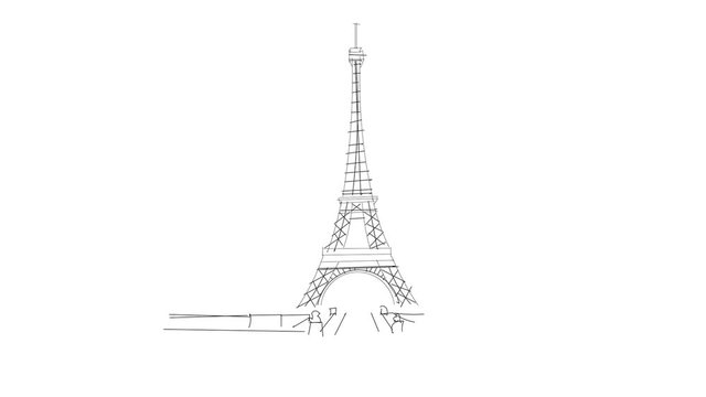Paris, France, Eiffel's tower sketch footage