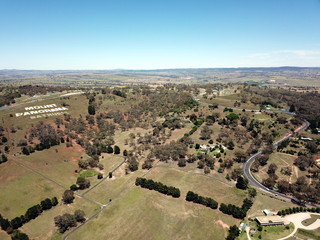 Aerial view of the regional country city of Bathurst from Mount Panorama home of Australia most famous motor car race. Bathurst is located in the central west region of NSW.