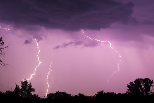 Lightning with dramatic clouds. Night thunder storm