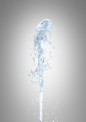 Jet of water upward stream on grey gradient background 3d
