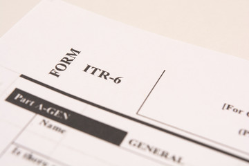 New Indian ITR-6 Income tax Form on isolated background