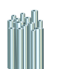 Steel pipes on a white background. Industrial vector illustration. Metal tube .