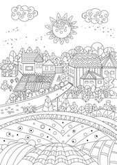 cozy rural landscape for your coloring page