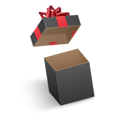 The Black gift box with Red gift ribbon, empty box with lid, vector illustration