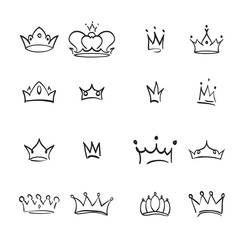 Vector crown logo. Hand drawn graffiti sketch and signs collections. Black brush line isolated on white background
