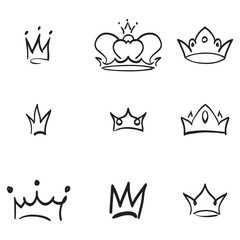 Vector crown logo. Hand drawn graffiti sketch and signs collections. Black brush line isolated on white background