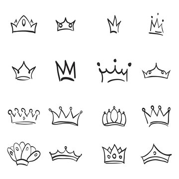 Vector crown logo. Hand drawn graffiti sketch and signs collections. Black brush line isolated on white background