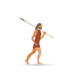 An ancient man with a spear. Isolated object on white background. Vector