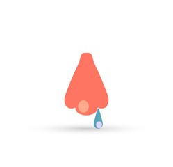 Allergy symptoms concept. Runny nose, rhinitus with snots in cartoon hand drawn style.