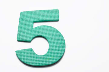 Colorful number 5 (four) isolated on white background. Number isolated on white background. Green number five