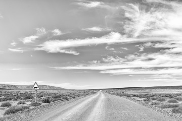 Road landscape in the Tankwa Karoo. Monochrome