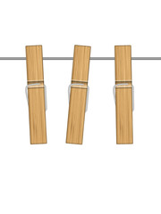 Wooden clothespins on rope