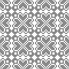 Fototapeta premium Cross stitch. Black and white seamless pattern. Embroidery, knitting. Abstract geometric background. Ethnic ornaments.