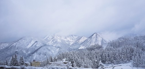 winter mountain at niigata, japan