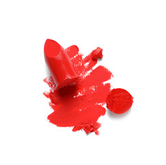 Stroke and lipstick on white background, top view