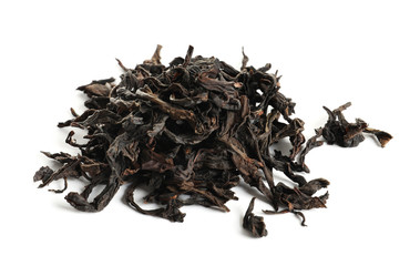 Heap of Da Hong Pao Oolong tea on white background