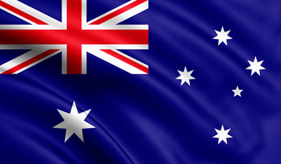 Australia flag blowing in the wind. Background texture. 3d rendering, waving flag. - Illustration
