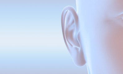 Human ear anatomy with soundwave, medically 3D illustration