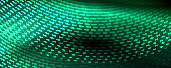 Fototapeta premium Glowing light particles in dark neon space, magic glow shiny abstract background
