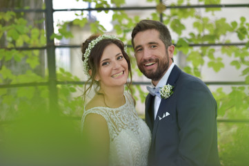 Young wedding couple enjoying romantic moments 