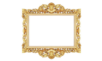 Classic Retro Old Gold Photo or Painting Frame in White Isolated Background